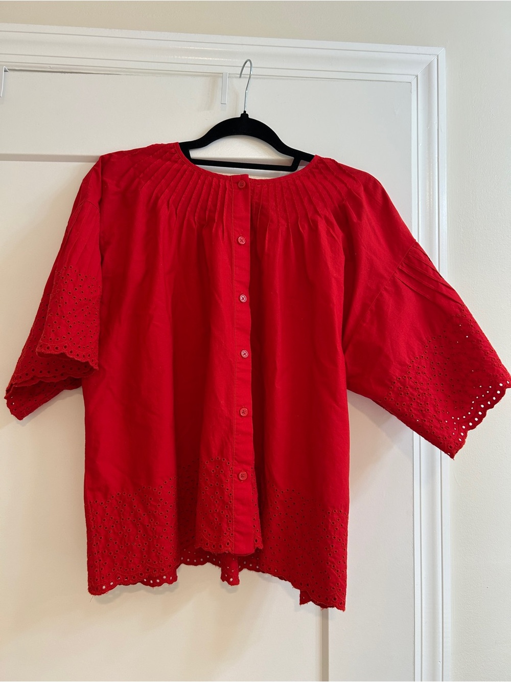 J. Crew Red Eyelet Blouse